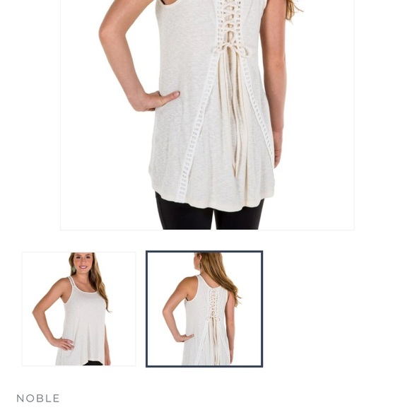 Noble Outfitters L Ivory White Lace Up Tunic Tank Top - Picture 2 of 8